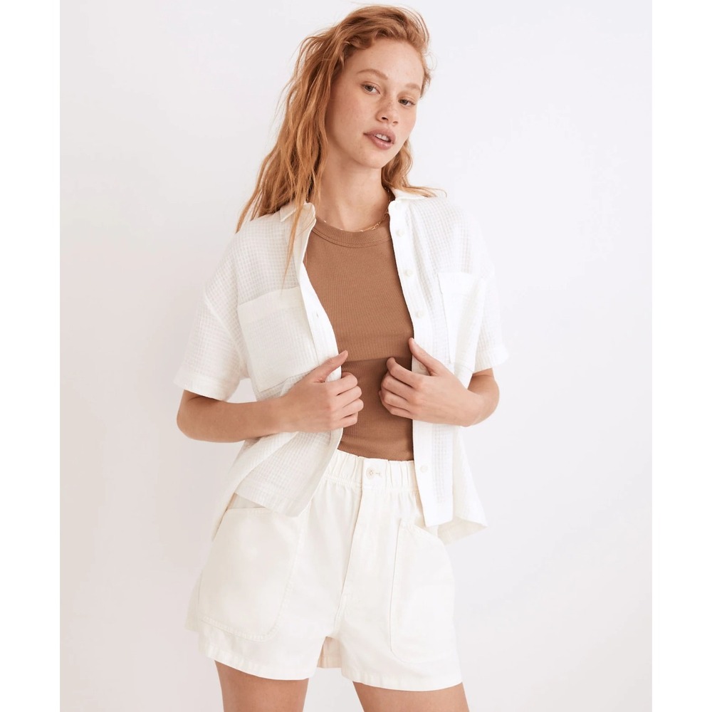 Madewell Garment-Dyed Pull-On Utility Shorts Cream High Rise Relaxed Fit Size 25